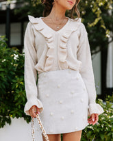 Graceful And Delicate Pearl Embellished Mini Skirt Oshnow